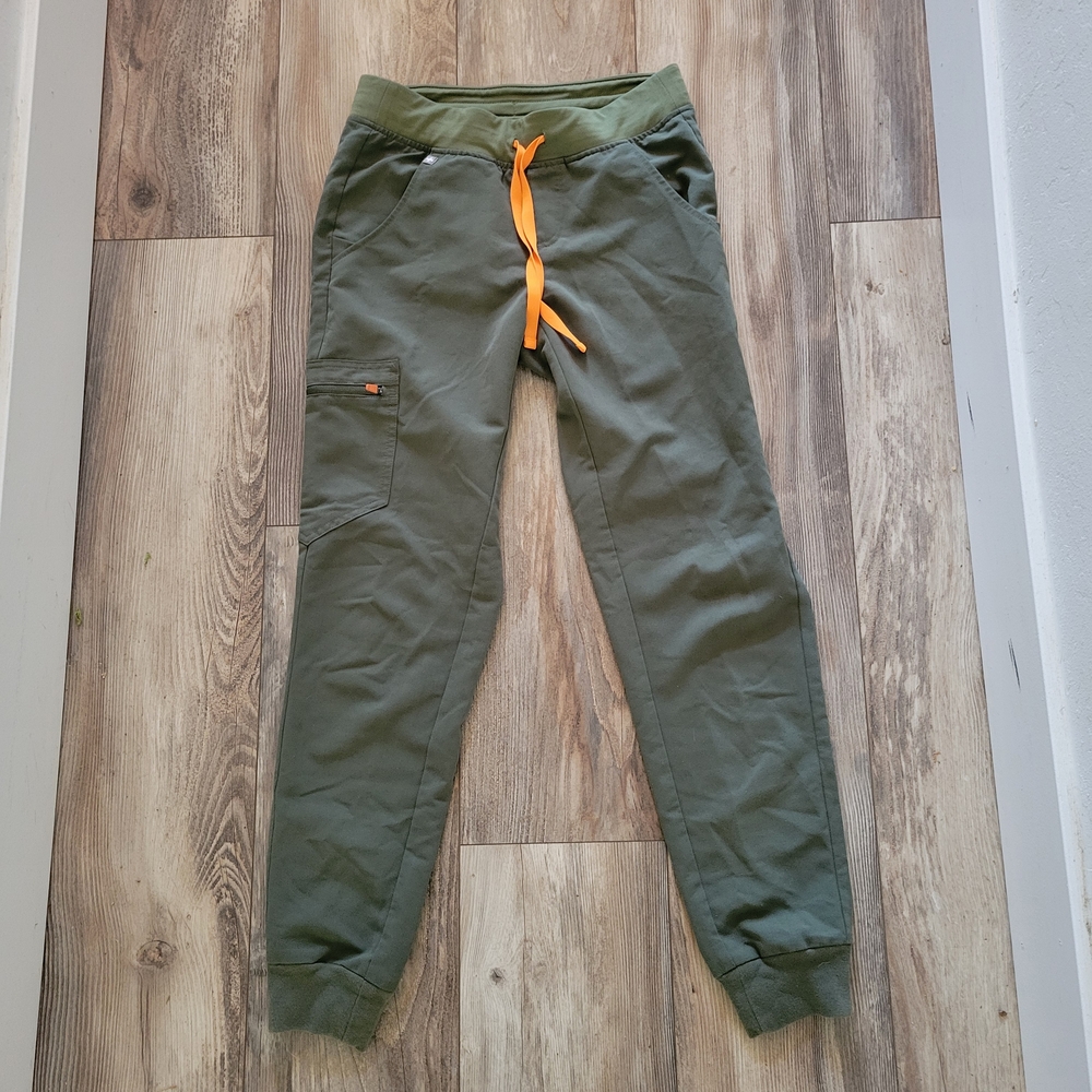 Figs Olive Green Jogger Pants with Orange Drawstring